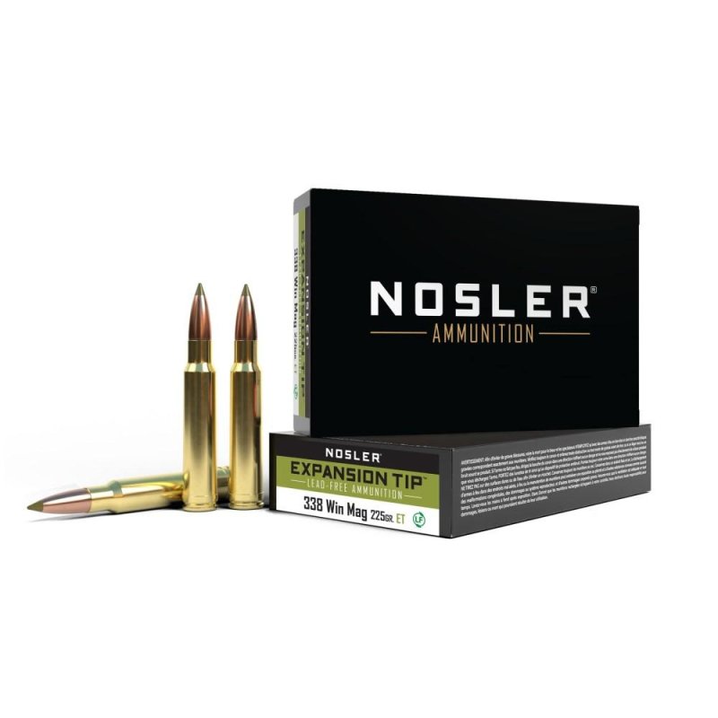 Nosler 40154: High-Performance, Lead-Free E-Tip Hunting Bullet, 338 Winchester Magnum, 225 Grain, Brass Cased, 20 Rounds