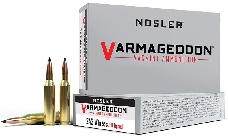 Nosler Varmageddon 243 Winchester 55 Grain Tipped Flat Base 20 Rounds