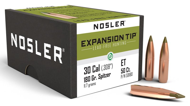 Nosler E-Tip 30 Caliber 180 Grain Boat Tail Lead Free Bullets 59180