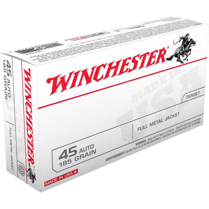 Winchester Ammo USA45A USA Target 45 ACP 185 gr Full Metal Jacket Flat Nose (FMJFN) 50 Per Box/ 10 Cs