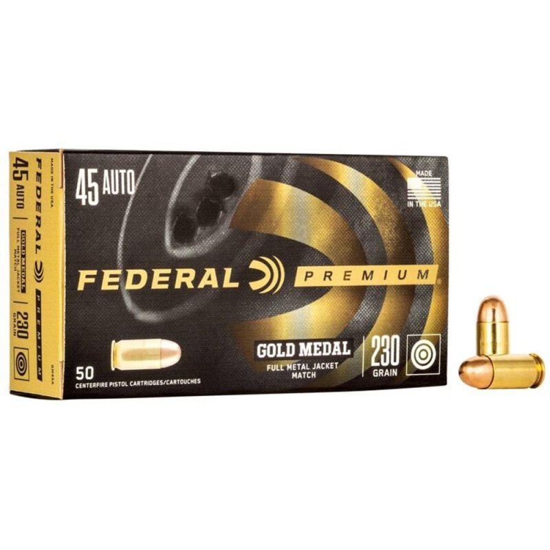 Federal Gold Medal 45 ACP 230 Grain FMJ Match Ammo 50 Round Box (GM45A)