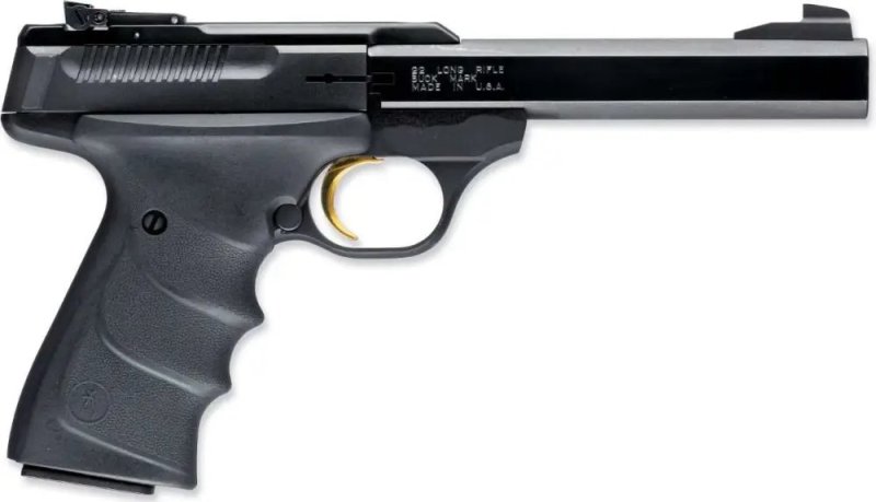 Browning 051407490 Buck Mark Standard *CA Compliant 22 LR 10+1 5.50" Slab Side Barrel, Matte Black Serrated Steel Slide & Aluminum Frame, Black Overmolded Grips