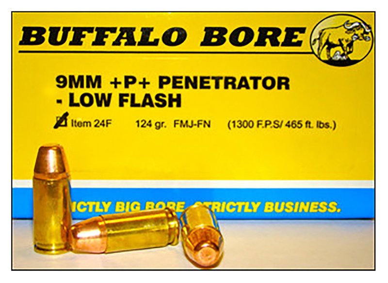 Buffalo Bore 24F20 9mm Luger +P+ 124gr FMJ Flat Nose Ammo 20 Rounds