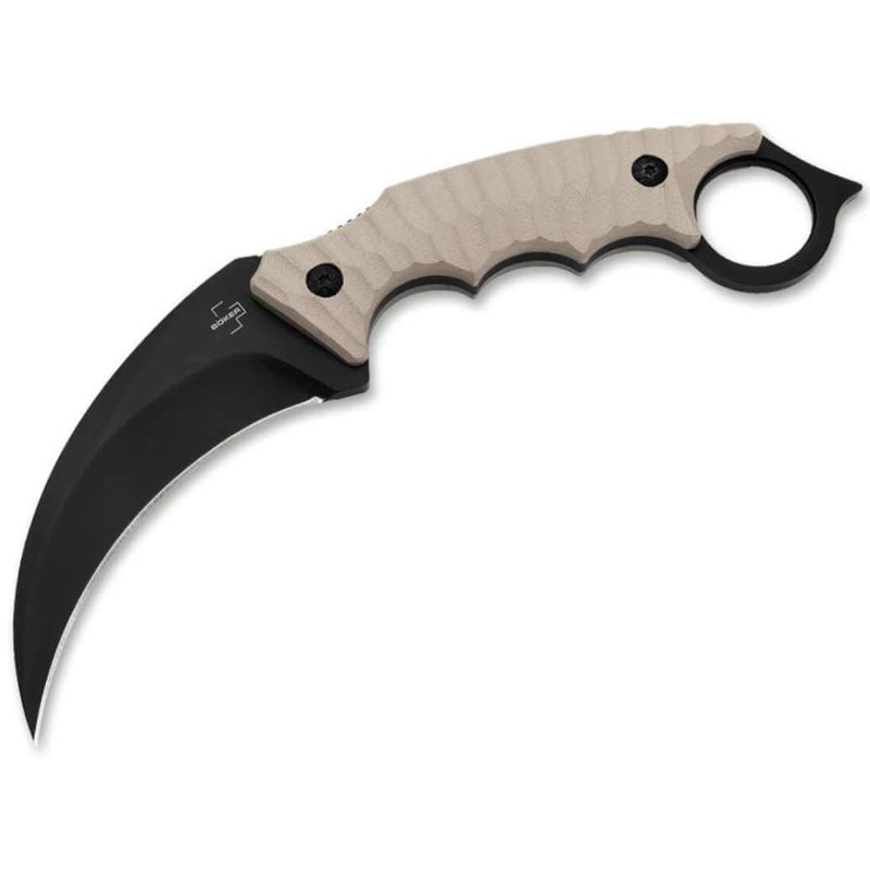 Boker Plus Spike Karambit 440A Black Blade Khaki G10 Handle