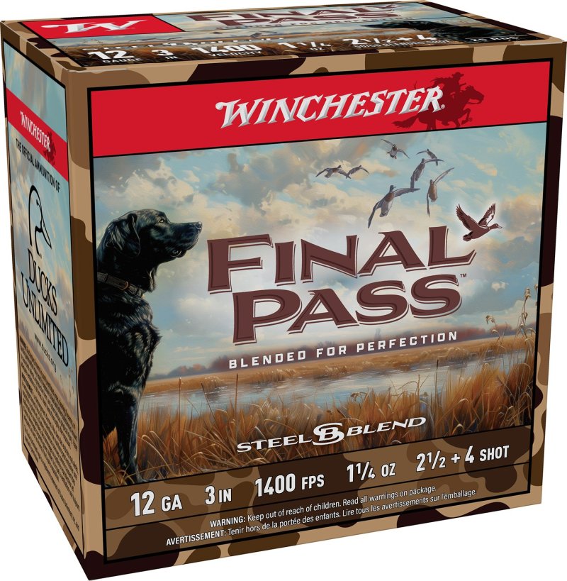 Winchester Final Pass Shotshells 12ga 3 1-1/4oz 1400 fps #2.5 & #4 Shot 25/ct