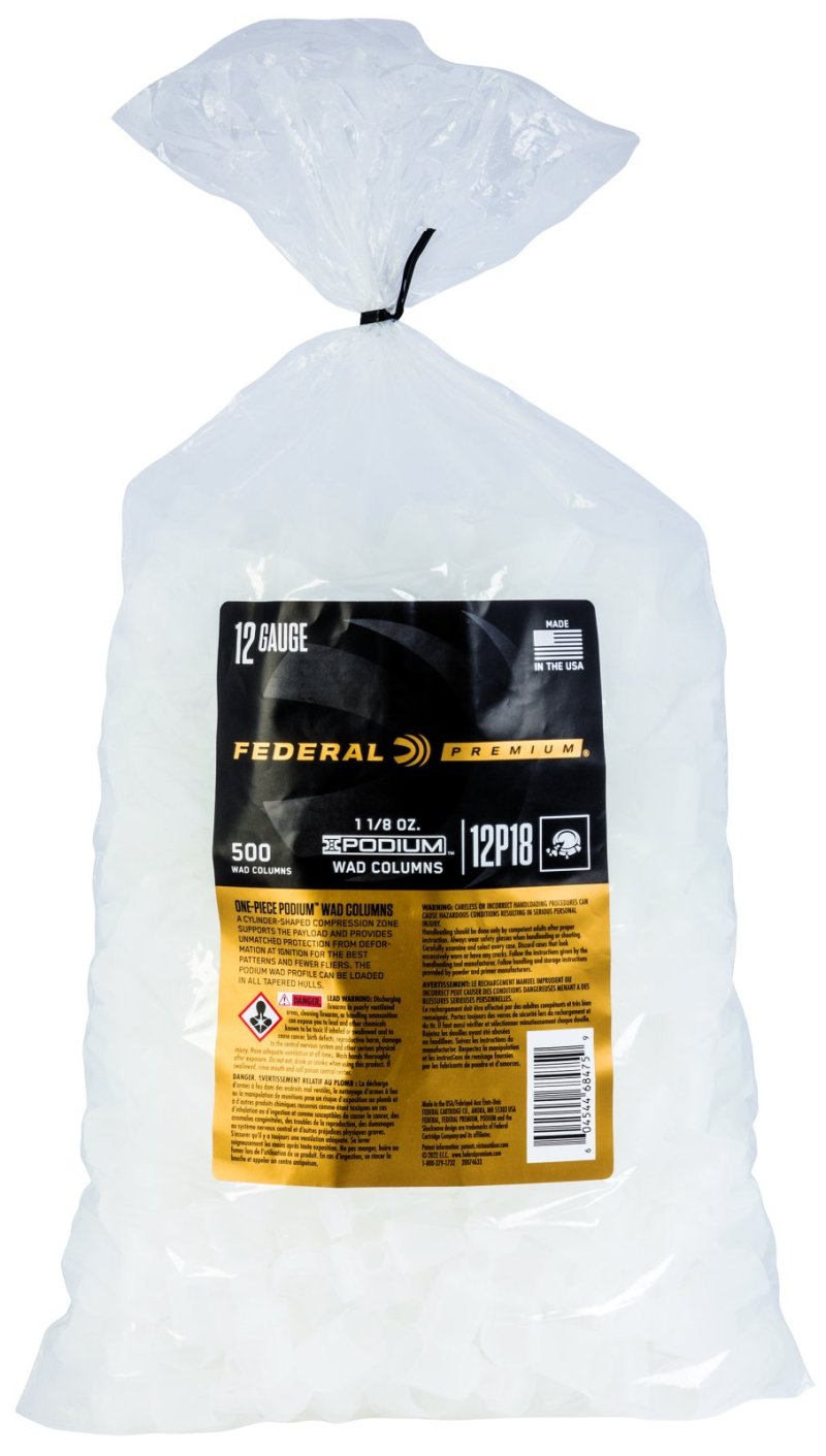 Federal 12P18 Podium Wad 12 Gauge 1 1/8oz White Plastic 500 Count