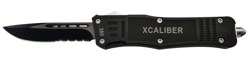 Xcaliber 380 ACP Large OTF Knife 3.80in Part Serrated Black 440C