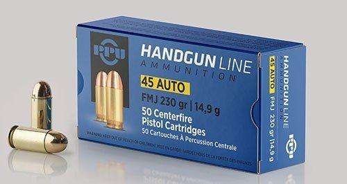 PPU PPH45F Handgun 45ACP 230gr Full Metal Jacket 50 Per Box/10 Case