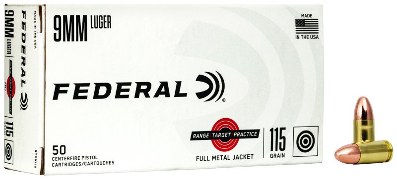 Federal Premium Range Target Practice 9mm Luger 115gr FMJ 50rd