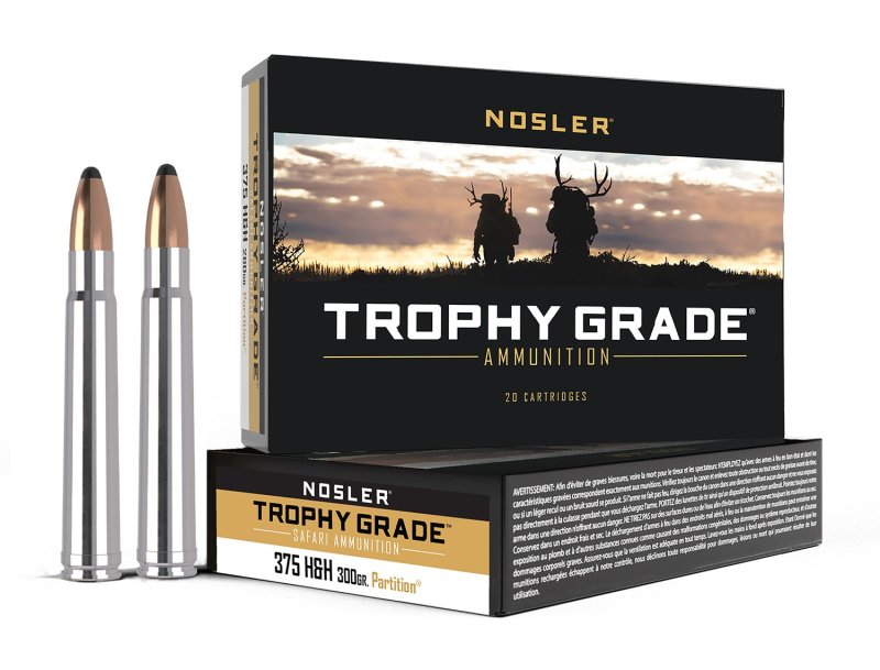 Nosler Safari 375 H&H Magnum 300gr Partition Nickel-Plated Brass Ammo, 20 Rounds - High Performance, Dangerous Game
