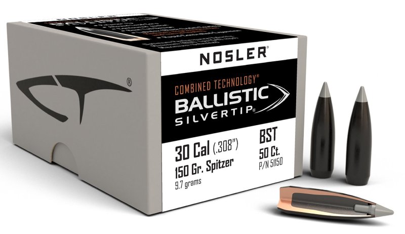 Nosler Ballistic Silvertip 30 Caliber 150 Gr Spitzer Point 50 Pk 51150