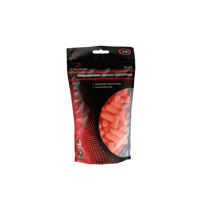 Radians FP70BG50 Tapered Foam Earplugs 32 dB NRR 50 Pair Orange