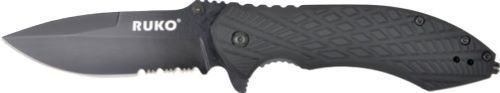RUKO FOLDER SERRATED 3.25" BLACK HANDLE