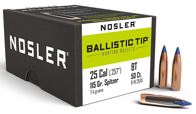 Nosler 25115 Ballistic Tip Hunting 25 Cal .257 115 gr Spitzer Point