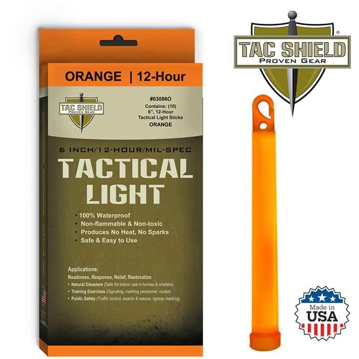 Tac Shield 03086O Tactical Light Stick 12hr 6" Orange 10-Pack