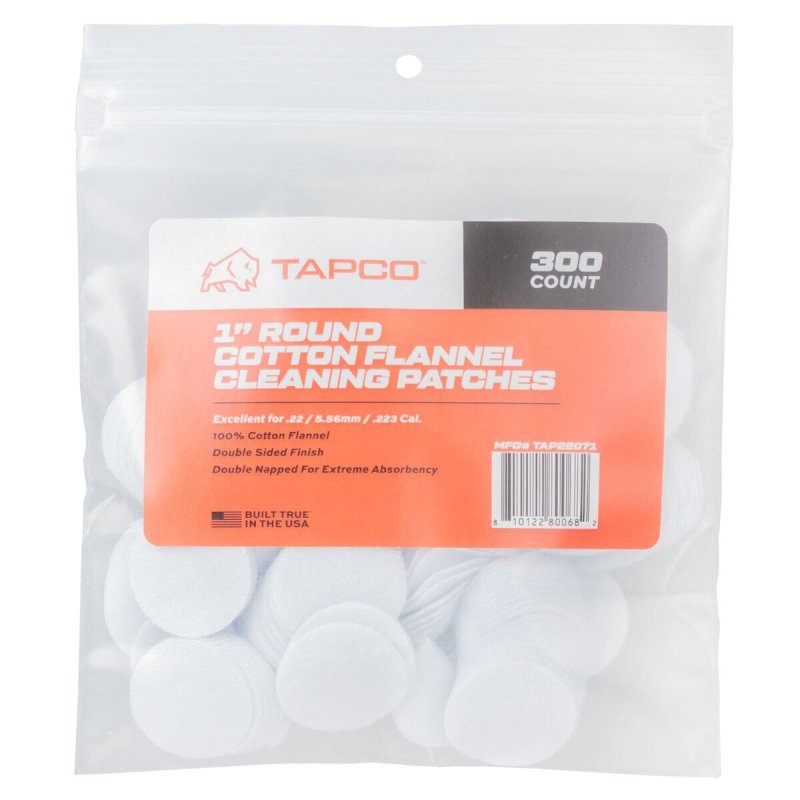 Tapco TAP22071 .22-.270 Cal 1in Round Cotton Patches 300CT
