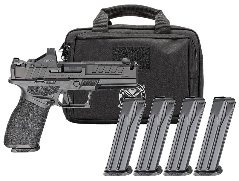 Springfield Gear Pac Echelon 4.5F Comp Handgun 9mm Luger 15rd(4) Magazines 4.5 Barrel U-Notch Sights Green Dot & Bag
