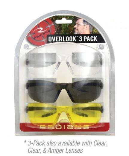 Radians Overlook OV3124CS Shooting Glasses Pack - Lightweight, Clear Amber Lens, UV Protection, ANSI Z87.1 Compliant, 3 Count