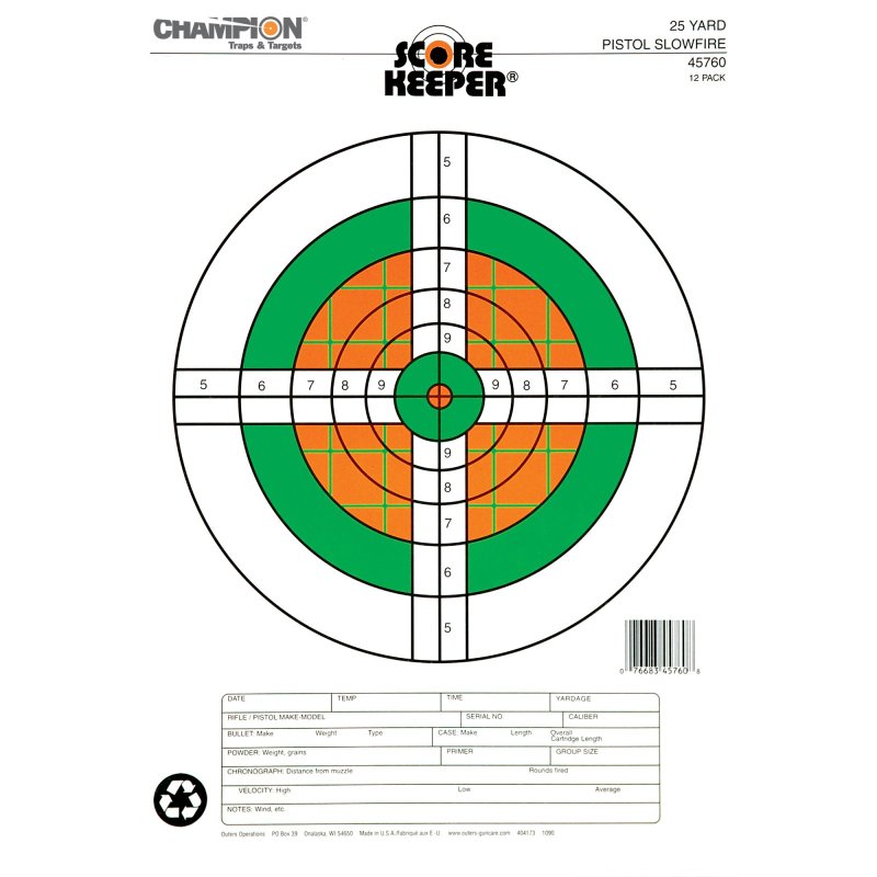 Champion Scorekeeper Targets Orange & Green 25 yd Pistol 12/Pack