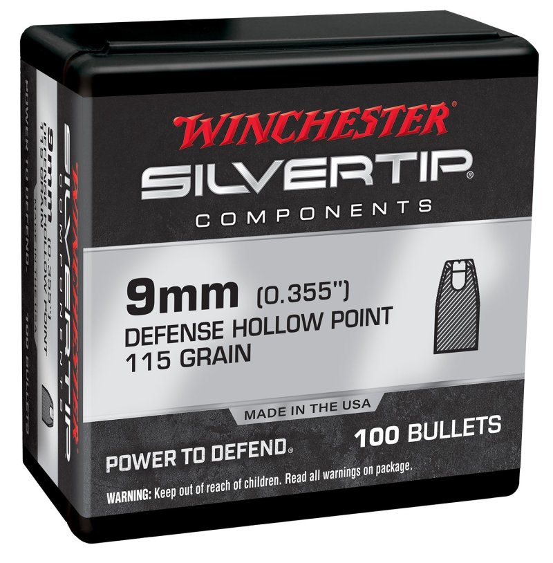 Winchester 9mm WB9ST115X Centerfire Handgun Reloading Bullets 115 gr Silvertip Hollow Point