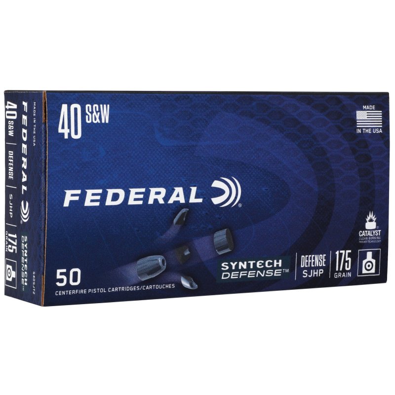 Federal Premium Personal Defense .40 S&W 175gr SJHP Brass Cased Ammo - 50 Rounds, Deep Penetration, Blue Polymer Jacket, Reliable Catalyst Primer