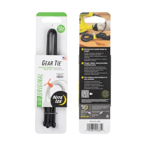 Nite-Ize Gear Tie Reusable Rubber Twist Tie 12In Flexible