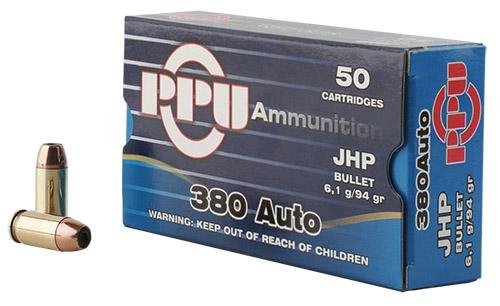 Prvi Partizan PPD380A .380 ACP 94 Grain JHP Ammo 50 Round Box