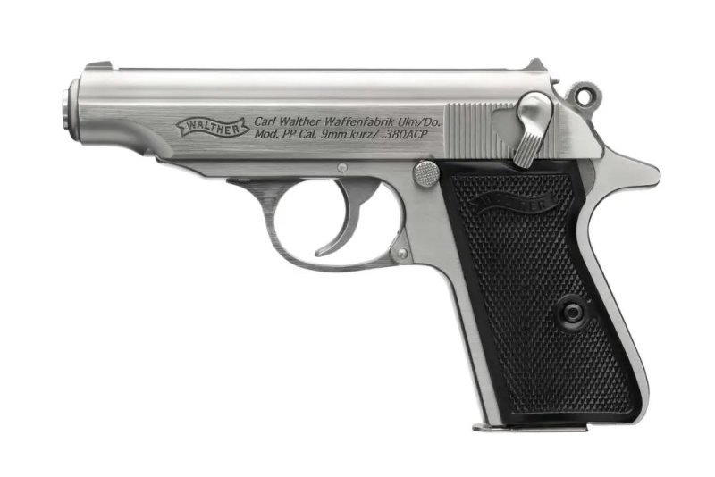 Walther PP 380ACP Stainless 7RD Black Synthetic Grips