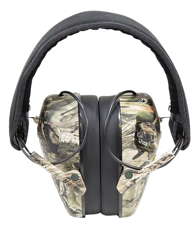 Caldwell E-MAX Low-Profile Electronic Hearing Protector, 23 dB, Mossy Oak Break-Up, Dual Microphones, Adjustable Volume, Stereo Sound, AAA Battery Powered