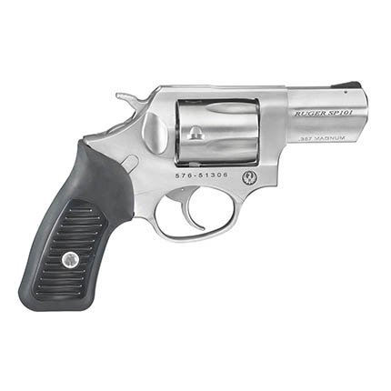 Ruger SP101 Revolver, .357 Mag, Satin Stainless Steel, 2.25" Barrel, 5-Round, Black Rubber Grip, 26 oz Weight