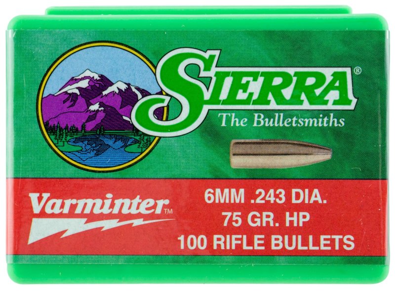 Sierra 1510 Varminter 6mm 75gr Hollow Point Bullets 100/Box