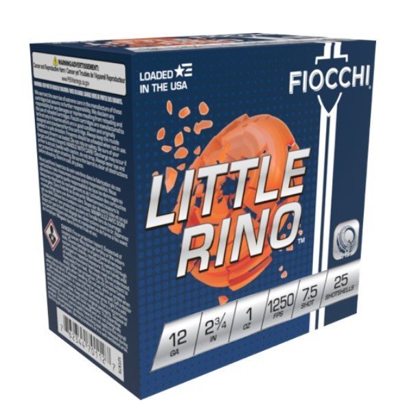 Fiocchi 12TX75 Exacta Target Little Rino 12 Gauge Shotgun Shell 1250 FPS 1 oz 7.5 Shot