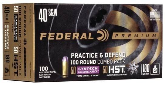 Federal P40HST1TM100: 40 S&W 180gr HST JHP/Syntech TSJ, 1010 fps, 100-Round Personal Defense & Training Ammo