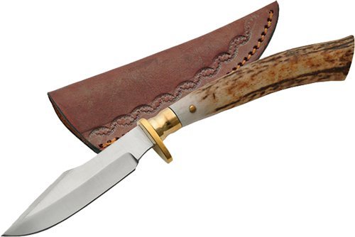 SZCO Stag Tip Skinner Knife SS7017 3.5" Blade Stag Handle Leather Sheath