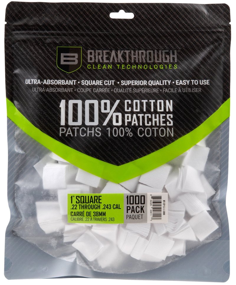 Breakthrough Clean BTCPS11000 1" Cotton Patches .243/270 Cal 1000 Pack