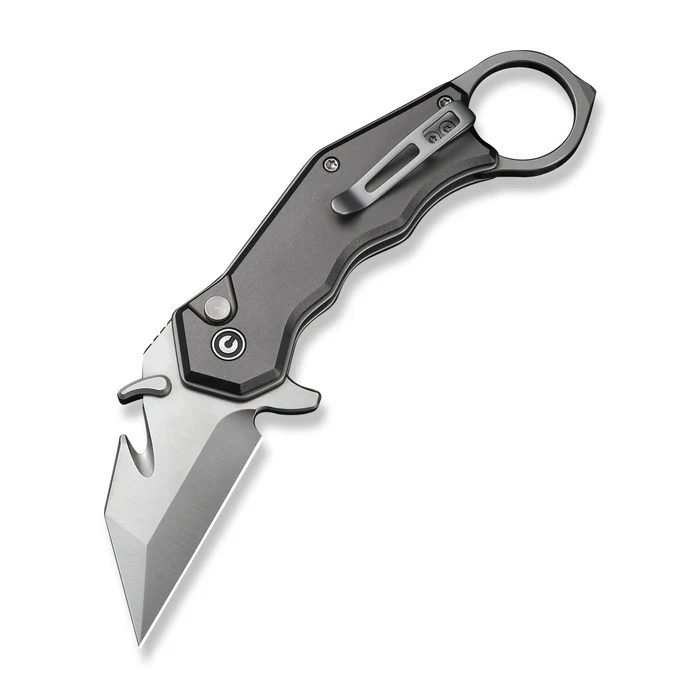 Amaroq Flipper & Thumb Stud & Button Lock Knife Gray Aluminum Handle (2.11"" Satin Finished Nitro-V Blade)