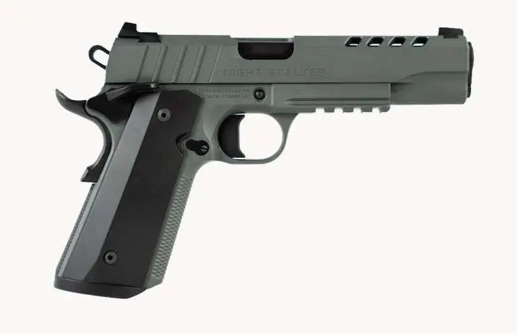 Tisas Nightstalker 1911 Pistol, .45 ACP, 5" Black Steel Ramped Barrel, 8+1 Capacity, Platinum Grey Cerakote, Picatinny Rail, Skeletonized Hammer, SF Trigger, Ambidextrous Safety
