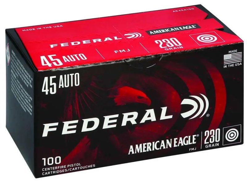 Federal AE45A100 45 ACP 230 Grain Full Metal Jacket 100 Rounds Box