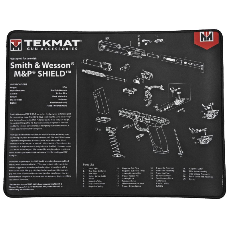 TekMat Ultra Premium Gun Cleaning Mat, Smith & Wesson M&P Shield, 20x15 Inches, Black/White, R20-SW-MP-SHIELD