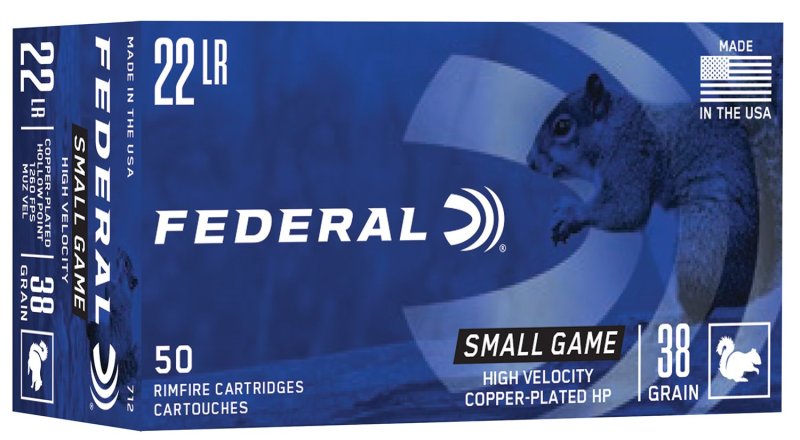 Federal 712 Small Game & Target High Velocity 22 LR 38 gr 1260 fps Copper Plated Hollow Point (CPHP) 50 Bx/100 Cs Ammo