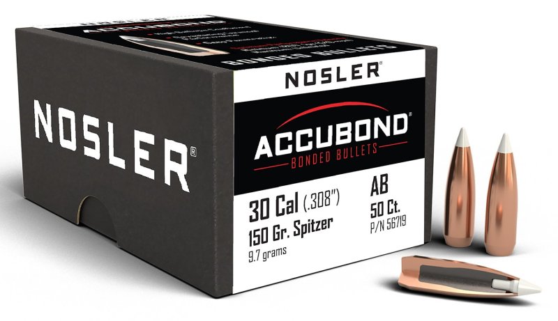 Nosler AccuBond 56719 30 Caliber 150 Grain Spitzer Point 50 Count
