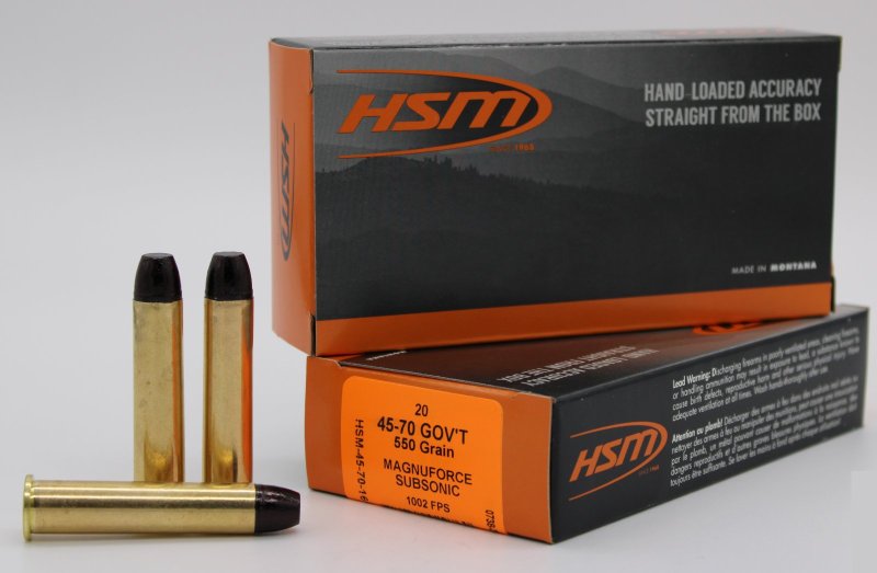 HSM 45-70 Government 550 Grain Hard Cast Flat Nose Ammo 20 Round Box