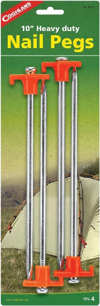 COGHLAN'S 10' Nail Tent Pegs 4-Pack Heavy-Duty Steel
