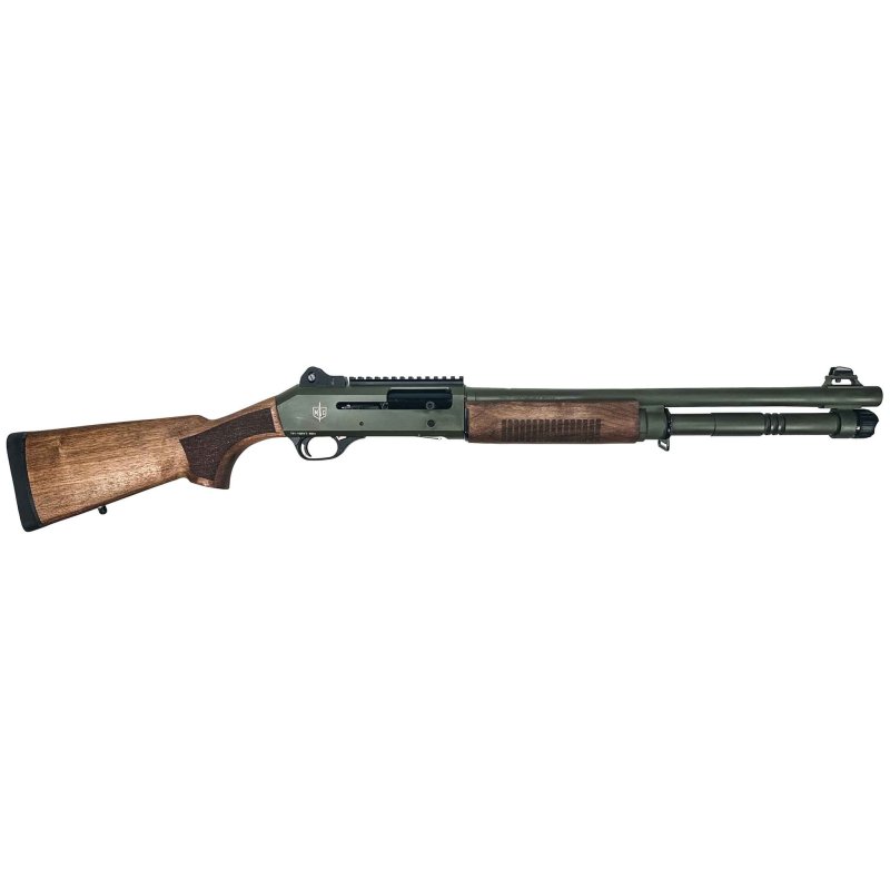 Military Armament Corp., MAC1014, 12GA, Semi Auto, 18.5 Barrel, Walnut Stock and Forarm, OD Green Receiver and Barrel, 5 Round Magazine