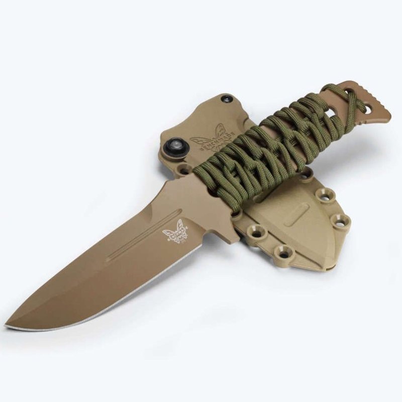 Benchmade Adamas FDE/PL 4.2" Fixed Blade OD Green Paracord wrap over skeletonized handle