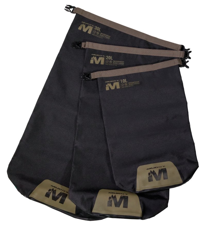 Muddy Outdoors Waterproof Dry Bag Set Black Roll-Top Heavy-Duty