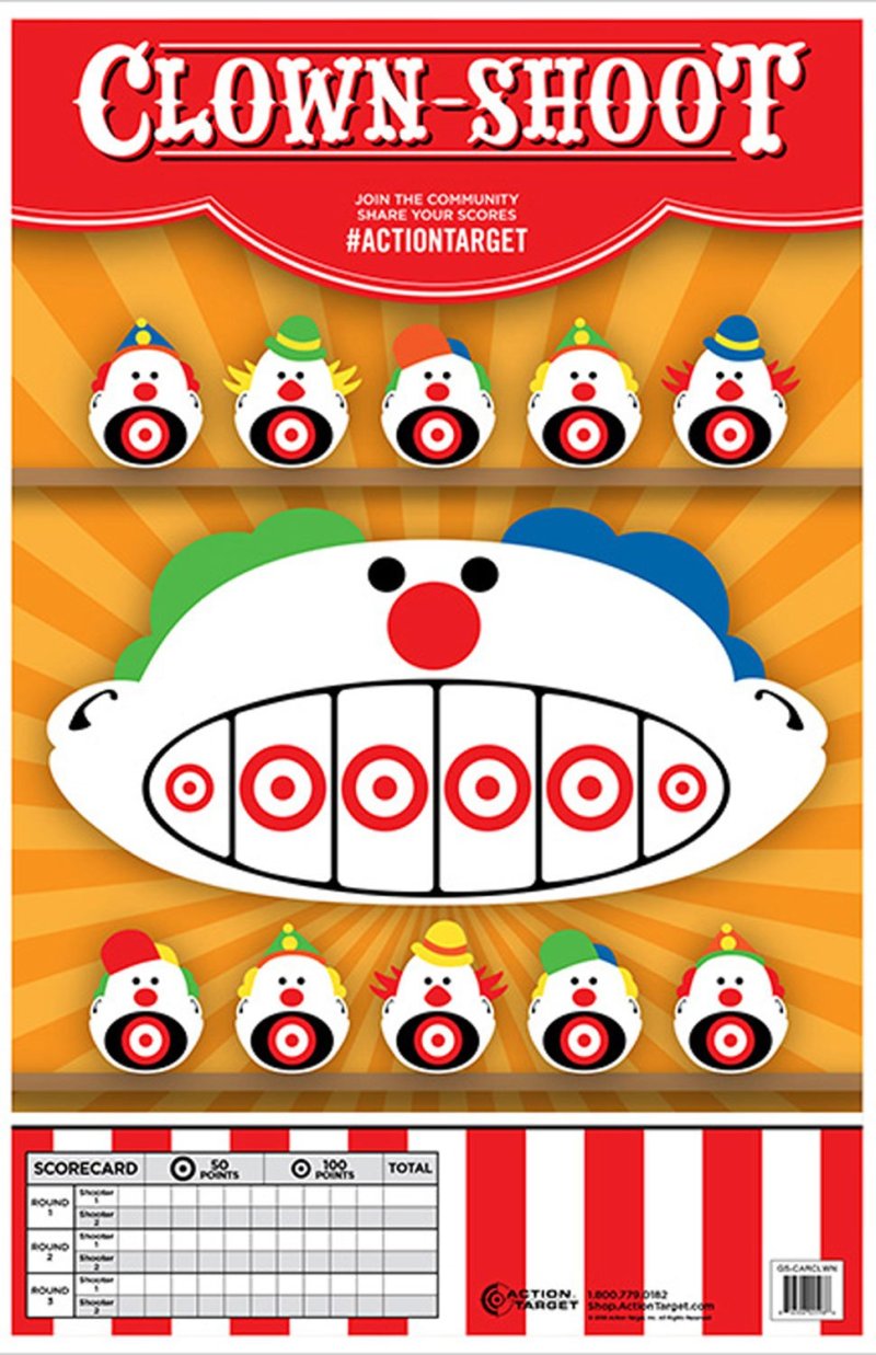 Action Target GSCARCLWN100 Clown Paper Targets 23x35 100/Box Multi-Color