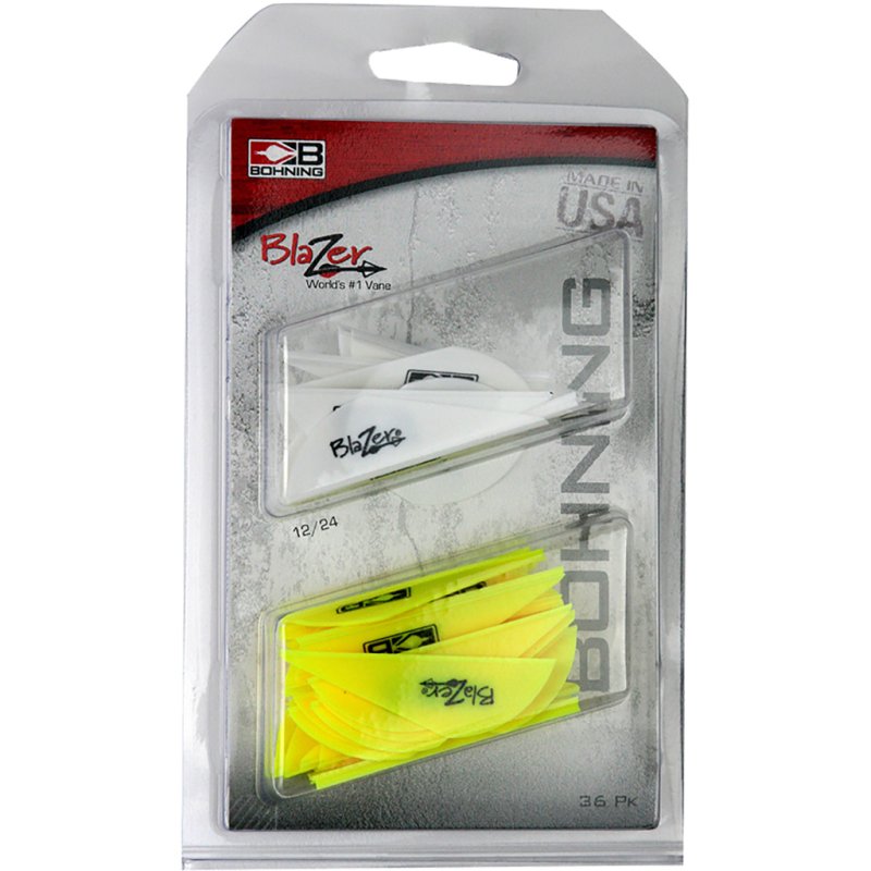 Bohning Blazer Vane Combo White/Neon Yellow 36 pk. 101050WH/NY Universal vane for any broadhead, crossbows, and 3D archery.