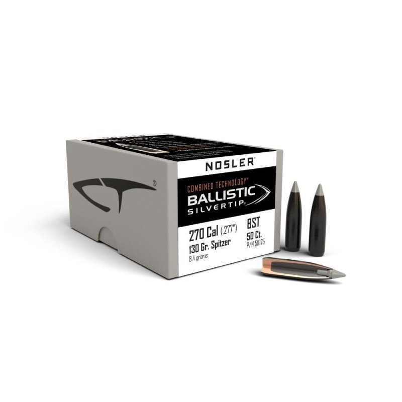 Nosler NOS 51075 Ballistic Silvertip .270 Cal 130gr Spitzer 50ct