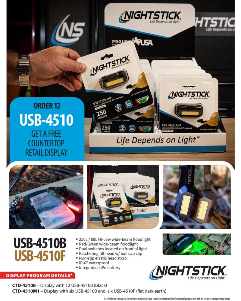 NightStick CTD4510M1 6 USB-4510B 12.00" Multi-Flood Headlamp